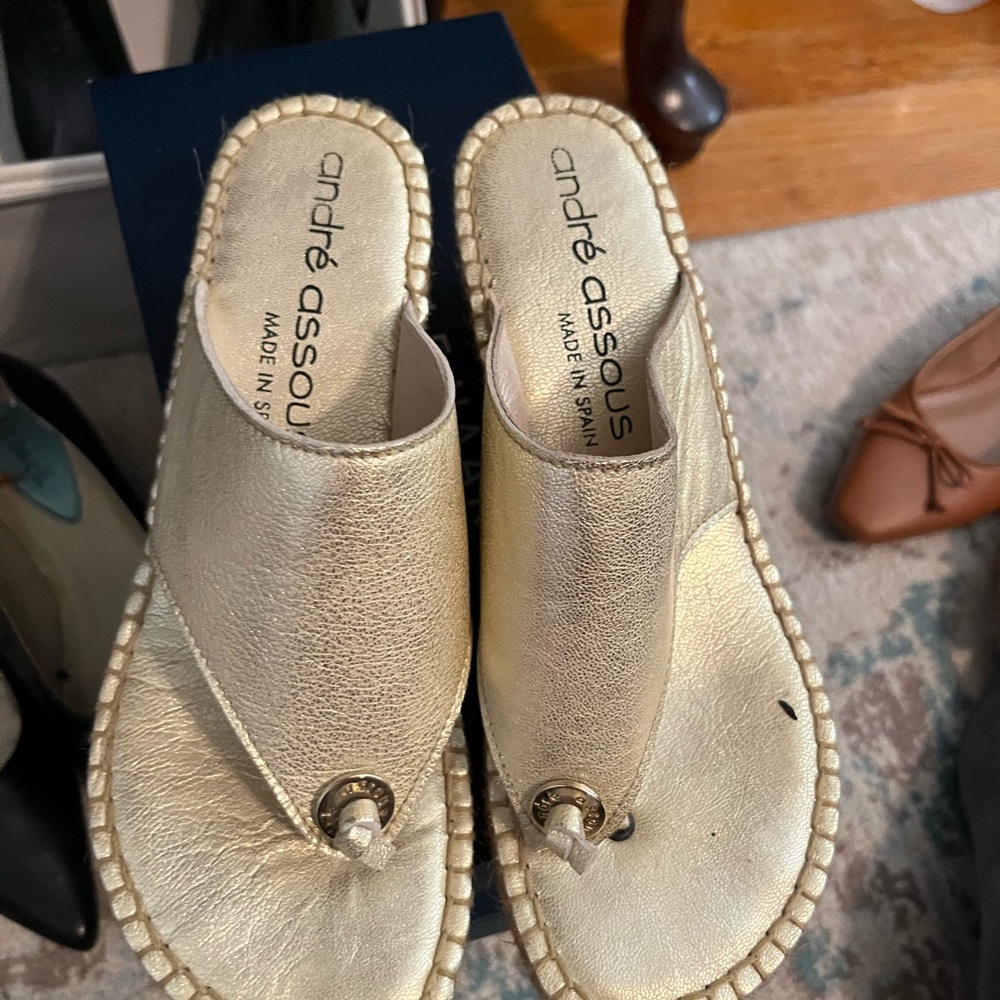 Andre Assous Metallic Gold Thong Sandals